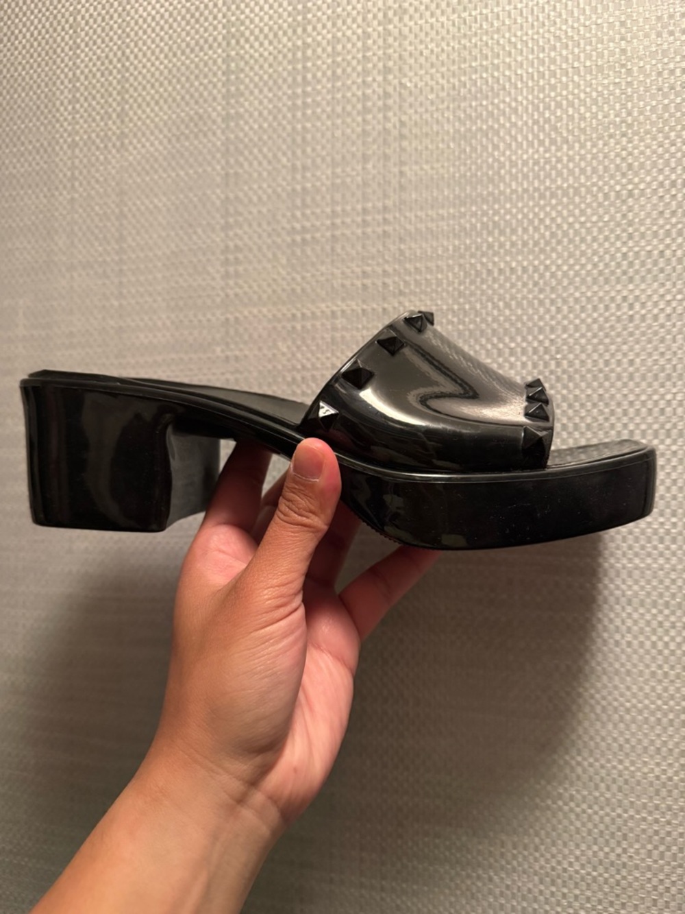 Madden Girl Black Patent Stud Platform Slide